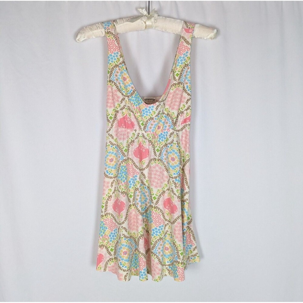 VTG Y2K American Rag Floral Babydoll Tunic Dress XS Pastel Patchwork Cami Boho